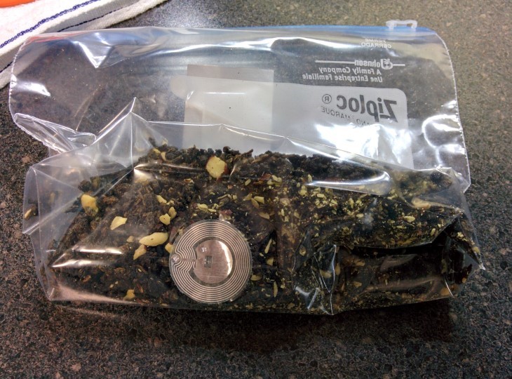 RFID tag stuck to bag of tea